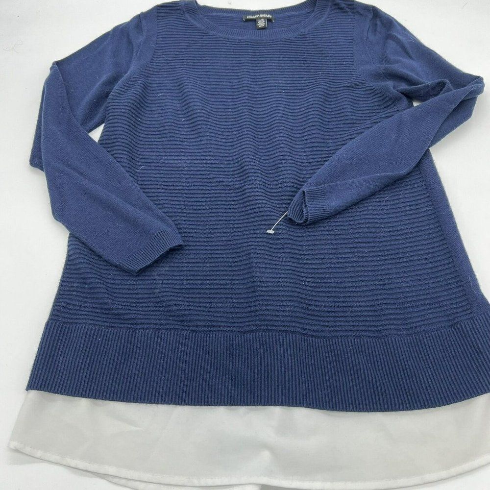 Hilary Radley Womens Sweater Size L Blue Round Neck w/Blouse Hem Pullover